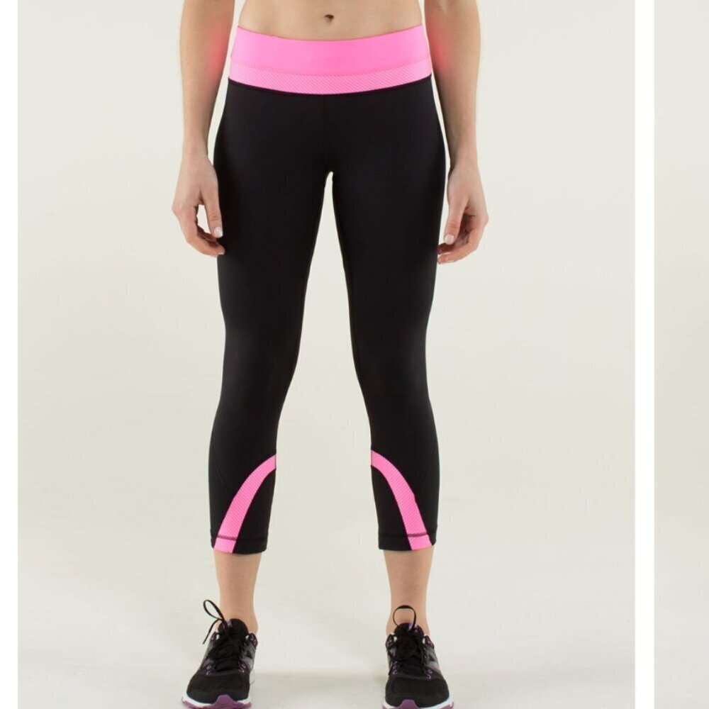Lululemon Run: Inspire Crop II 21.5" Inseam Black/Pink Details and Band - Size 6